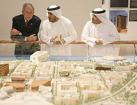 george_bush_with_arabs_dubai Bush Previews Abu Dhabi's Planned Carbon Neutral