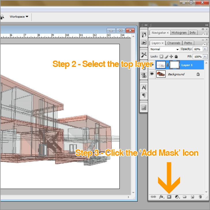 Gradient Masks over AutoCAD with Photoshop