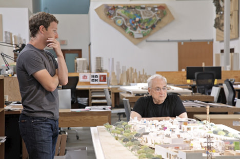 Mark Zukerberg With Frank Gehry On Facebook New Campus