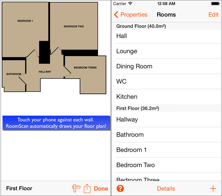 RoomScan - Floor Plan Measuring App for Apple iOS iPhone and iPad