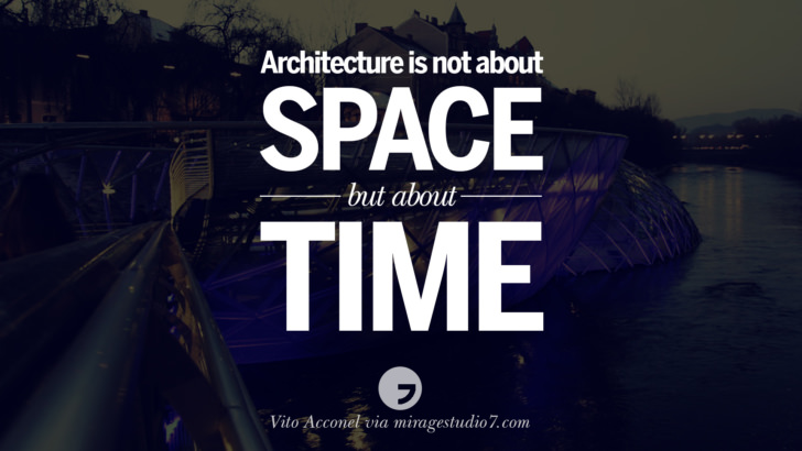 Architecture is not about space but about time. - Vito Acconel Architecture Quotes by Famous Architects instagram pinterest twitter facebook linkedin Interior Designers art design find an architect cost fees landscape