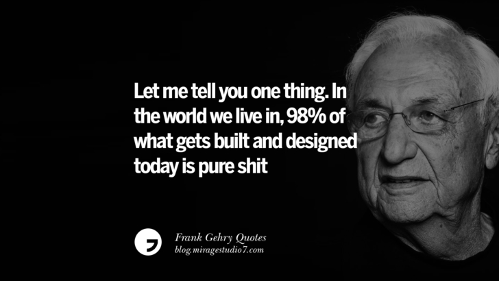 Let me tell you one thing. In the world we live in, 98 per cent of what gets built and designed today is pure shit. Frank Gehry Quotes On Liquid Architecture, Space And Gravity