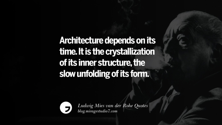 Architecture depends on its time. It is the crystallization of its inner structure, the slow unfolding of its form. Ludwig Mies van der Rohe Quotes On Modern Architecture And International Style